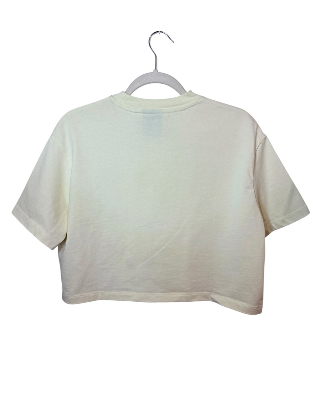 Nike Essential Cropped Tee Light Yellow Embroidered Logo Medium - Picture 3 of 9